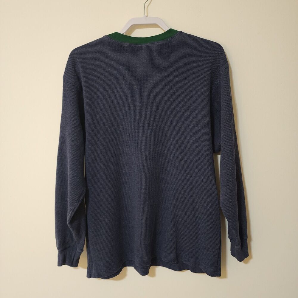 Disney Store Mens Cotton Henley Shirt M Embroidered Goofy Waffle Blue Green Trim - Picture 3 of 9